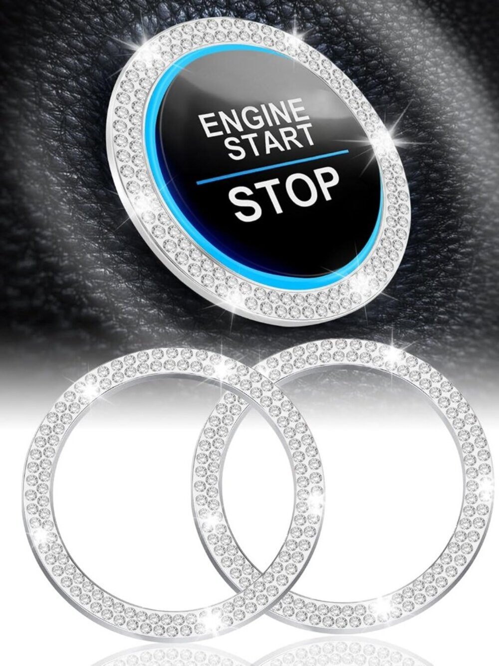 Car‎ Start Button Ring Bling Crystal Double White Crystal Rhinestone 2 Pack